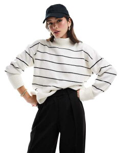 GC\X fB[X AE^[ jbgEZ[^[ nClbN Z[^[ jbg ASOS DESIGN knit high neck sweater with turn-back cuffs in mono stripe Mono stripe XgCv