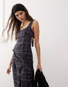 �R���[�W���� ���f�B�[�X �g�b�v�X �V���c COLLUSION tie back cami top in multi plaid - part of a set Multi check �}���`�J���[