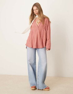 �t���[�s�[�v�� ���f�B�[�X �g�b�v�X �V���c Free People relaxed oversized striped shirt in wine Wine combo ���C��