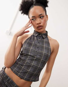 ���[�e�� ���f�B�[�X �g�b�v�X �V���c Motel harlo collared check top - part of a set Gray check �O���[