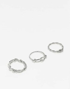 GC\X Y ANZT[ O ASOS DESIGN 3 pack wire design rings tone SILVER Vo[