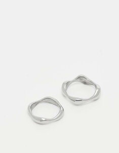 GC\X Y ANZT[ O TVc ASOS DESIGN 2-pack waterproof stainless steel molten metal rings tone SILVER Vo[