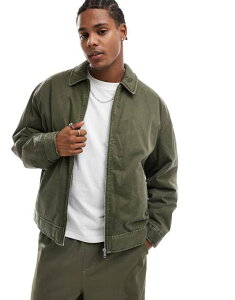 GC\X Y AE^[ WPbgEu] WPbg ASOS DESIGN oversized harrington jacket in washed Khaki J[L