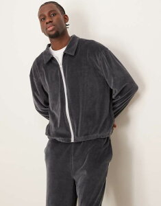 GC\X Y AE^[ WPbgEu] WPbg ASOS DESIGN oversized boxy track jacket with piping velour - part of a set Gray O[