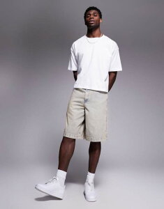 �G�C�\�X �����Y �{�g���X �n�[�t�p���c�E�V���[�c ASOS DESIGN long length jorts in bleach wash Light wash blue �u���[
