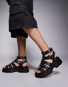 GC\X Y V[Y T_ Black ASOS DESIGN gladiator sandals with studs on chunky soles in black