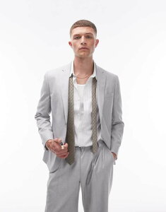 gbv} Y AE^[ WPbgEu] l WPbg Topman slim linen blend suit jacket Light gray O[