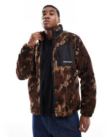 【送料無料】 ジャック アンド ジョーンズ メンズ ニット・セーター アウター Jack & Jones zip through borg fleece in brown print Chocolate Lab Detail