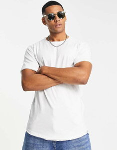 �I�����[�A���h�T���Y �����Y �g�b�v�X T�V���c Only & Sons raw edge longline curve hem t-shirt Bright white �z���C�g