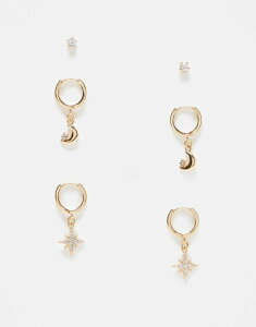 ���N���C�� ���B���e�[�W ���f�B�[�X �A�N�Z�T���[ �s�A�X�E�C�������O Reclaimed Vintage earrings multipack with moon and star Gold �S�[���h