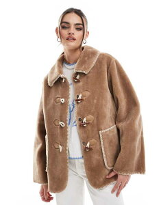 IuWFNg fB[X AE^[ WPbgEu] WPbg Object faux fur jacket with toggle fastenings in tobacco Tobacco Brown uE