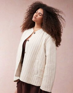 GC\X fB[X AE^[ WPbgEu] LeBO l WPbg ASOS Curve ASOS DESIGN Curve linen mix dolphin hem collarless quilted jacket in oatmeal Oatmeal I[g~[