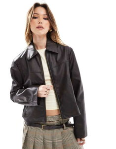 GC\X fB[X AE^[ WPbgEu] U[ WPbg ASOS DESIGN leather look top collar jacket in washed Washed Brown uE