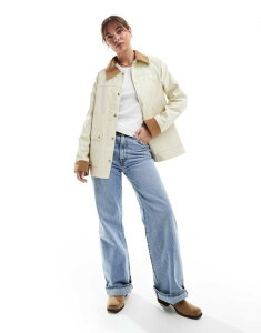 GC\X fB[X AE^[ WPbgEu] WPbg ASOS DESIGN cord top collar waxed barn jacket in stone Stone Xg[