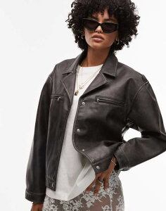 gbvVbv fB[X AE^[ WPbgEu] {^_E _E Nbvh U[ tFCNU[ WPbg Topshop faux leather cropped button down jacket in washed washed black ub