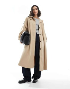 �G�C�\�X ���f�B�[�X �A�E�^�[ �R�[�g �X�^���h�l�b�N ASOS DESIGN funnel neck longline trench coat in stone Stone �X�g�[��