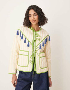lo[t[hXh fB[X AE^[ WPbgEu] WPbg Never Fully Dressed tassel trim striped jacket in cream Cream/Green N[