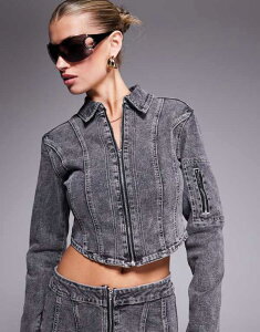 L[Ah|[J[ fB[X AE^[ WPbgEu] RgXg fj WPbg Liquor N Poker denim contrast stitch jacket in dark denim DARK GRAY O[