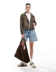 F[_ fB[X AE^[ WPbgEu] U[ tFCNU[ WPbg Vero Moda faux leather biker jacket with washed effect in chocolate Chocolate chip `R[g
