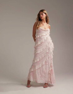 GC\X fB[X gbvX s[X }LVs[X t hJ }LV ASOS DESIGN Bridesmaids embroidered ruffle cami bias maxi dress in soft Soft pink sN
