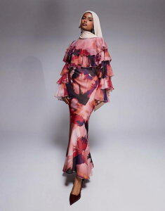 GC\X fB[X gbvX s[X eBA[h }LVs[X vg t I[o[C }LV ASOS DESIGN tiered ruffle overlay bias maxi dress in abstract print Abstract print