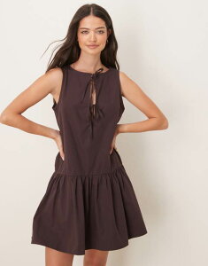 �G�C�\�X ���f�B�[�X �g�b�v�X �����s�[�X �~�j�����s�[�X �~�j ASOS DESIGN poplin keyhole detail drop waist mini dress in chocolate Chocolate �`���R���[�g