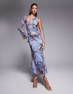 �G�C�\�X ���f�B�[�X �g�b�v�X �����s�[�X �~�f�B�����s�[�X �t�����[�� �v�����g �~�f�B �t�����[ ASOS DESIGN midi dress with wrap around one shoulder in floral print Print