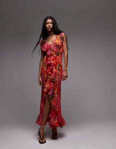 �g�b�v�V���b�v ���f�B�[�X �g�b�v�X �����s�[�X �t�����[�� �t���� �t�����[ Topshop premium ruffle pintuck gown and orange floral Multi �}���`�J���[