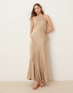 B fB[X gbvX s[X }LVs[X Te }LV z^[ VILA sleek satin halter maxi dress Savannah Tan ^