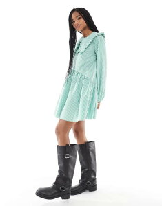 �~�X�Z���t�t���b�W ���f�B�[�X �g�b�v�X �����s�[�X Miss Selfridge oversized collar smock dress stripe Green stripe �O���[��
