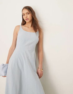 �G�C�\�X ���f�B�[�X �g�b�v�X �����s�[�X �}�L�V�����s�[�X �R�b�g�� ���l�� �}�L�V ASOS DESIGN square neck cotton linen mix maxi dress with seam detail in washed Washed Blue �u���[