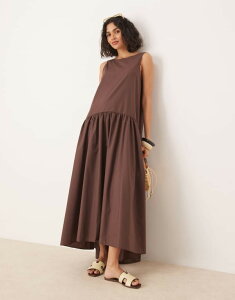 �G�C�\�X ���f�B�[�X �g�b�v�X �����s�[�X �}�L�V�����s�[�X �R�b�g�� �}�L�V ASOS DESIGN drop waist cotton maxi dress in chocolate Chocolate �`���R���[�g