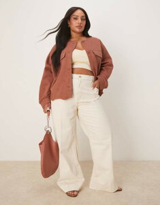 GC\X fB[X {gX fjpc ECRU ASOS Curve ASOS DESIGN Curve wide leg jeans with crease front in ecru