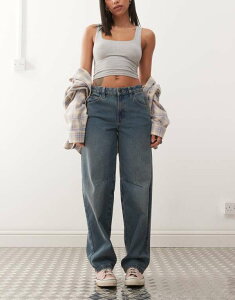 �m�C�W�[���C ���f�B�[�X �{�g���X �f�j���p���c ���B���e�[�W �W�[���Y Noisy May Hazel barrel jeans with knee seam in vintage mid Mid blue denim �f�j��