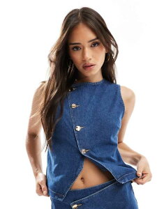 GC\X fB[X gbvX Vc AVg[ ASOS DESIGN asymmetric cross front top with gold buttons in mid blue - part of a set Blue u[