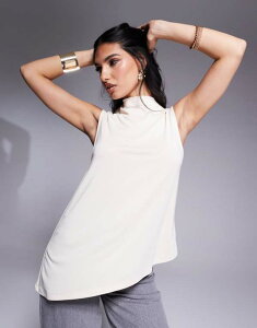 �G�C�\�X ���f�B�[�X �g�b�v�X �V���c ASOS DESIGN floaty grown on neck cupro longline top in stone STONE �X�g�[��