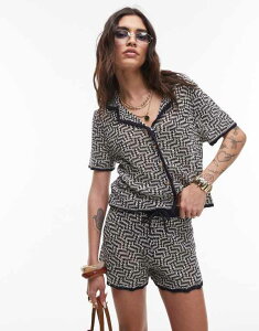 �g�b�v�V���b�v ���f�B�[�X �g�b�v�X �x�X�g �V���c �j�b�g Topshop knit crochet look pattern shirt in multi - part of a set Navy �l�C�r�[