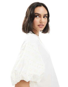 �~�X�Z���t�t���b�W ���f�B�[�X �g�b�v�X T�V���c Miss Selfridge eyelet puff sleeve t-shirt WHITE �z���C�g