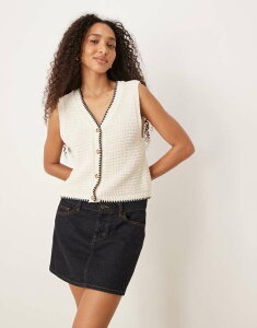 �G�C�\�X ���f�B�[�X �g�b�v�X �^���N�g�b�v �j�b�g ASOS DESIGN mock crochet knit button front tank in stone Stone �X�g�[��