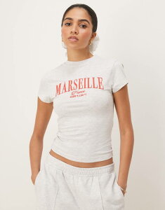 �G�C�\�X ���f�B�[�X �g�b�v�X T�V���c �h�J �O���t�B�b�N ASOS DESIGN baby tee with Marseille embroidered graphic in ice heather Ice Marl �}�[��