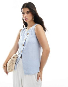 �G�C�\�X ���f�B�[�X �g�b�v�X �V���c �A�V�����g���[ �x�X�g ���l�� ASOS DESIGN linen look asymmetric button front vest blue �u���[