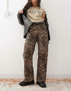�����L ���f�B�[�X �{�g���X �J�W���A���p���c �v�����g �p���c Monki mid rise pants leopard print Brown leopard print �u���E��
