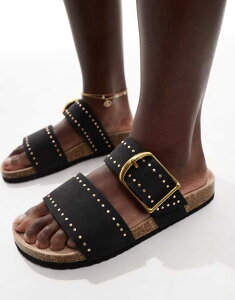 �G�C�\�X ���f�B�[�X �V���[�Y �T���_�� ASOS DESIGN Wide Fit Fallon studded footbed mules Black �u���b�N