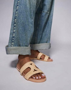 pubNfUCA fB[X V[Y T_ Public Desire Inferno slip on sandals in raffia cream CREAM RAFFIA N[