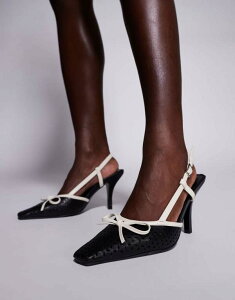 yz pubNfUCA fB[X q[ V[Y Public Desire Alchemy laser cute slingback heels with bow in cream and black Cream/Black