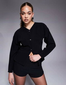 �G�C�\�X ���f�B�[�X �g�b�v�X �V���c �o���[���X���[�u ���u ASOS DESIGN ribbed balloon sleeve structured button up top - part of a set Black �u���b�N