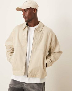 GC\X Y AE^[ WPbgEu] WPbg ASOS DESIGN oversized washed harrington jacket in stone STONE Xg[