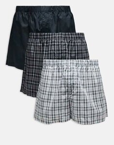 WbN Ah W[Y Y A_[EFA gNX Jack & Jones 3 pack plaid boxers Poppy Seed Black ubN