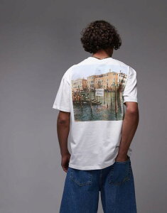 �g�b�v�}�� �����Y �g�b�v�X T�V���c �I�[�o�[�T�C�Y�t�B�b�g �v�����g �V���c Topman premium oversized fit T-shirt with front and back gondola print and embroidery WHITE �z���C�g