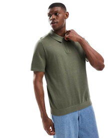 【送料無料】 ジャック アンド ジョーンズ メンズ ポロシャツ トップス Jack & Jones knit polo shirt with zip in khaki green Tea Leaf